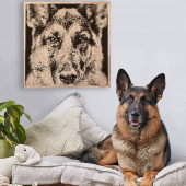 Custom bricked mosaic portrait made of natural wood