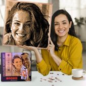 Custom bricked mosaic portrait made of natural wood