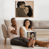 Custom bricked mosaic portrait made of natural wood