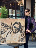 Custom bricked mosaic portrait made of natural wood