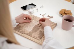 Custom bricked mosaic portrait made of natural wood